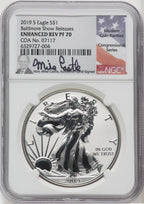 2019-S S$1 Silver Eagle Enhanced Reverse Proof Mike Castle Signature NGC PF70
