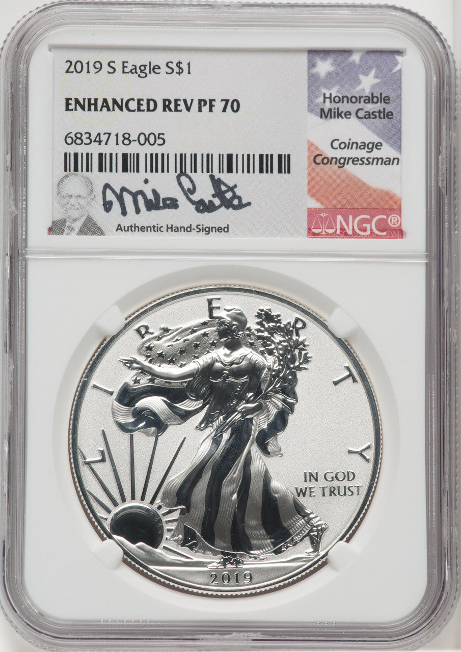 2019-S Silver Eagle Enhanced Reverse Proof Mike Castle NGC PF70