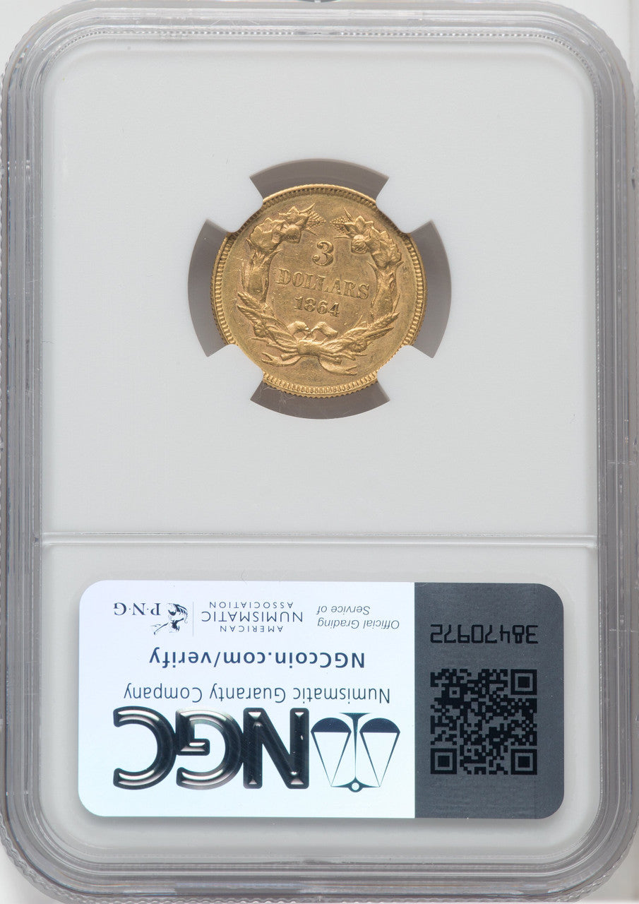 1864 $3 Three Dollar Gold Pieces NGC MS61