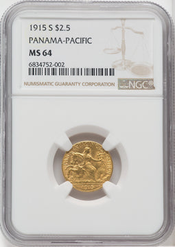 1915-S $2.50 Panama-Pacific Quarter Eagle Commemorative Gold NGC MS64