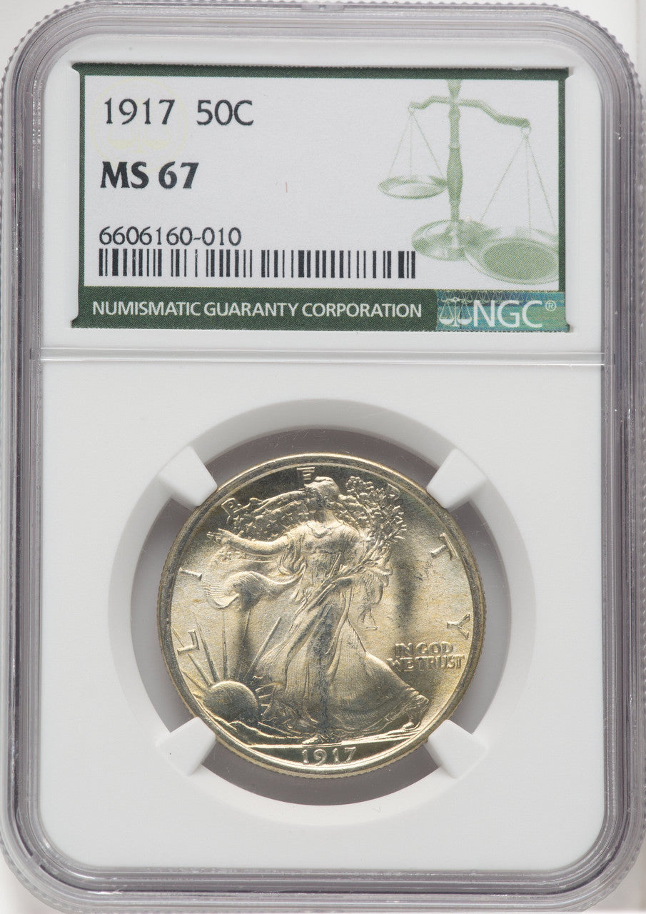 1917 50C Green Label Walking Liberty Half Dollar NGC MS67