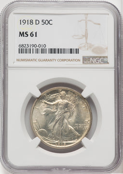 1918-D 50C Walking Liberty Half Dollar NGC MS61