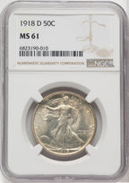 1918-D 50C Walking Liberty Half Dollar NGC MS61