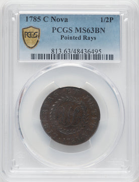 1785 Nova Constellatio Copper Pointed Rays Large Date BN Colonials PCGS MS63