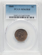 1868 1C RB Indian Cent PCGS MS63