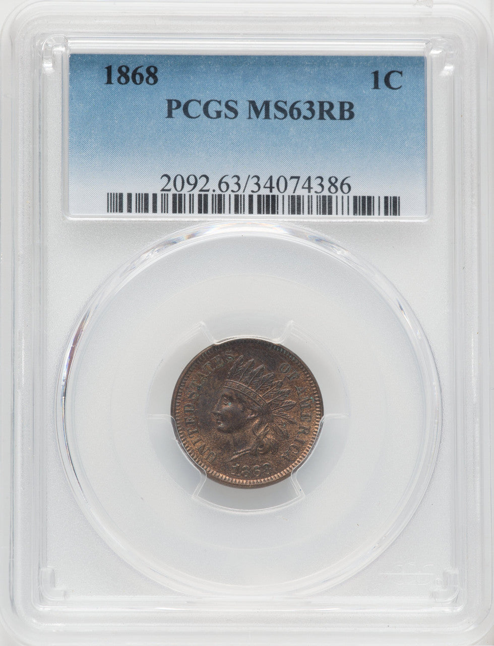 1868 1C RB Indian Cent PCGS MS63