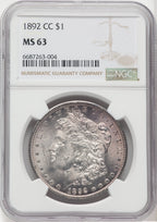 1892-CC $1 Morgan Dollar NGC MS63