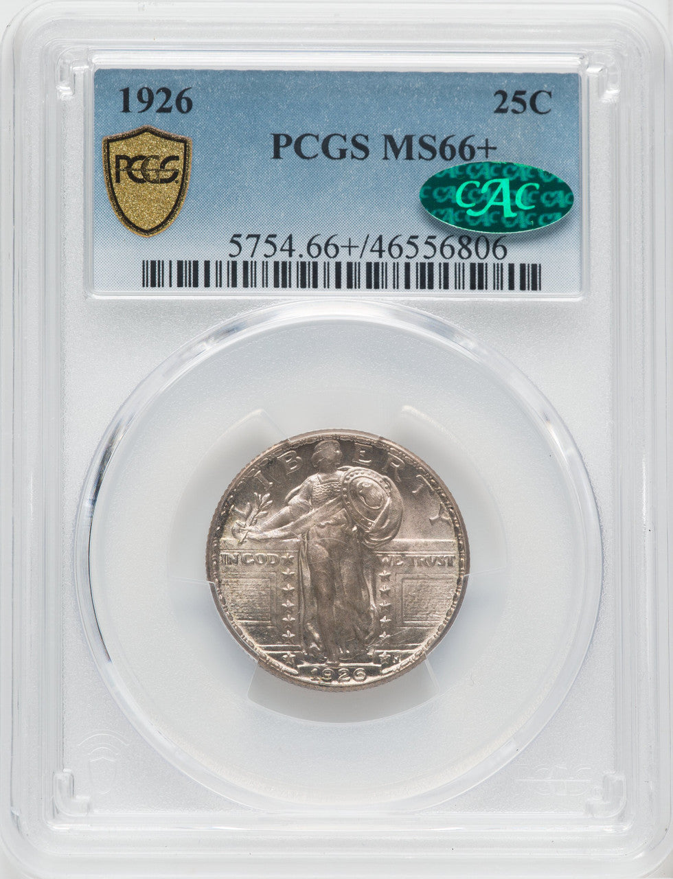 1926 25C CAC Standing Liberty Quarter PCGS MS66+