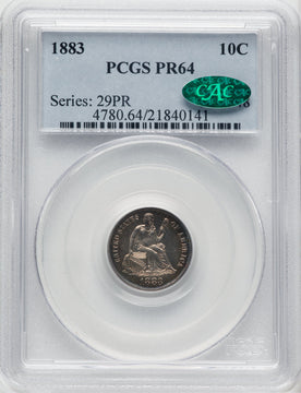 1883 10C CAC Proof Seated Dime PCGS PR64