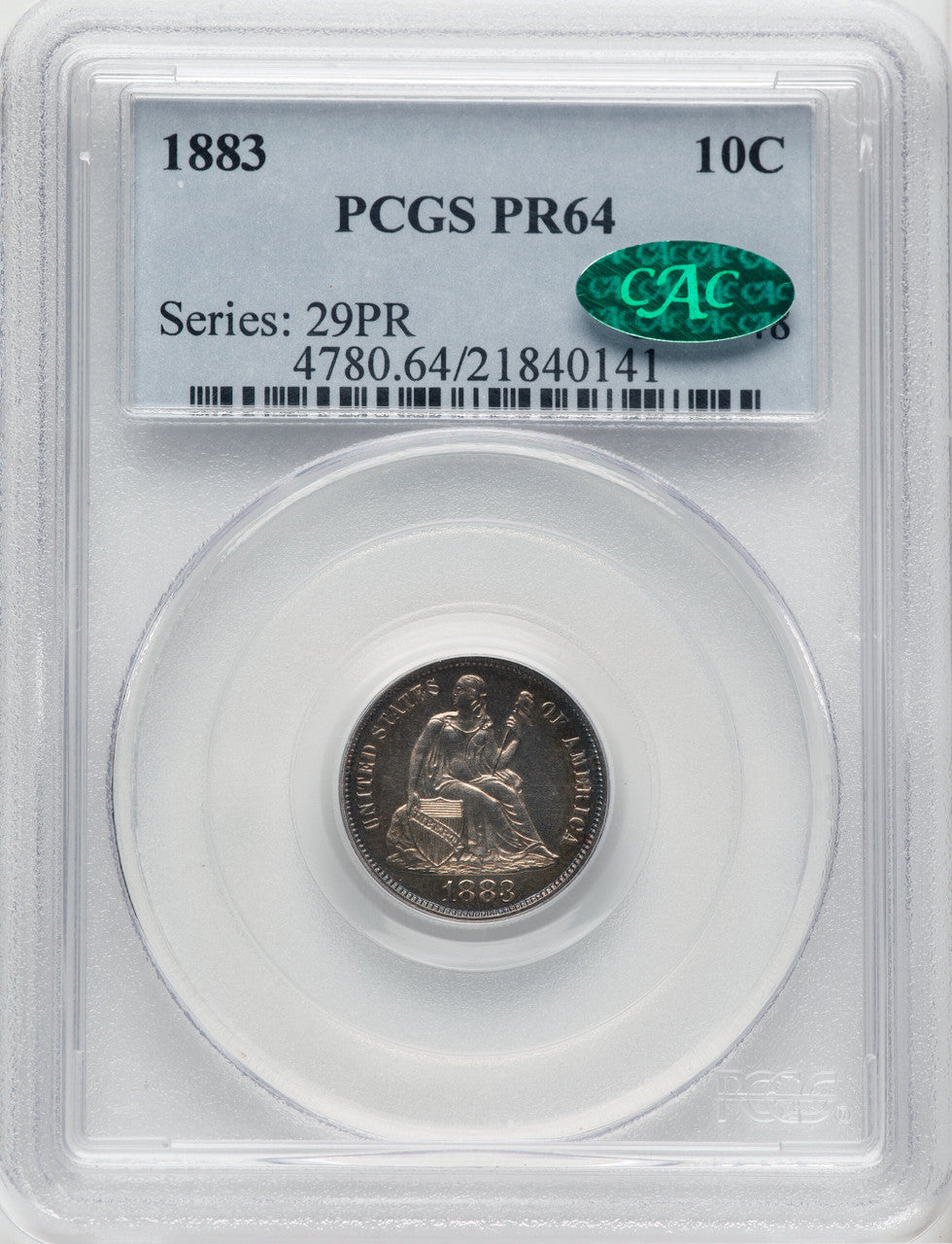 1883 10C CAC Proof Seated Dime PCGS PR64