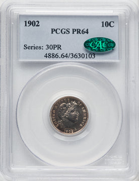 1902 10C CAC Proof Barber Dime PCGS PR64