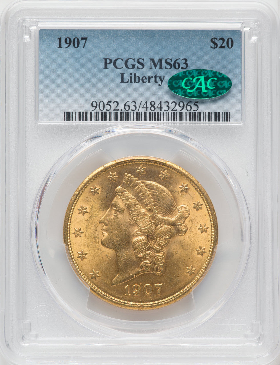 1907 $20 Liberty CAC Liberty Double Eagle PCGS MS63
