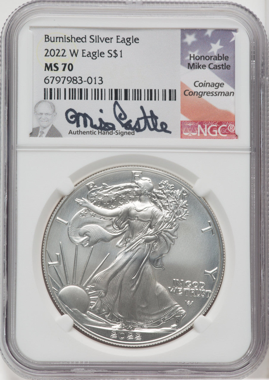 2022-W S$1 Silver Eagle Burnished NGC MS70