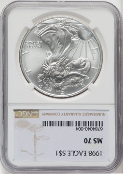 1998 S$1 Silver Eagle Brown Label NGC MS70