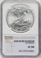 1998 S$1 Silver Eagle Brown Label NGC MS70
