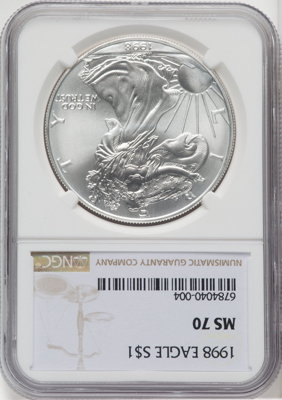 1998 S$1 Silver Eagle Brown Label NGC MS70