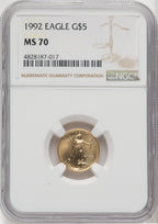 1992 $5 Tenth-Ounce Gold Eagle Brown Label NGC MS70
