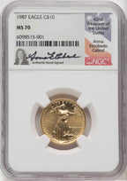 1987 $10 Quarter-Ounce Gold Eagle NGC MS70 Anna Carbral Signed