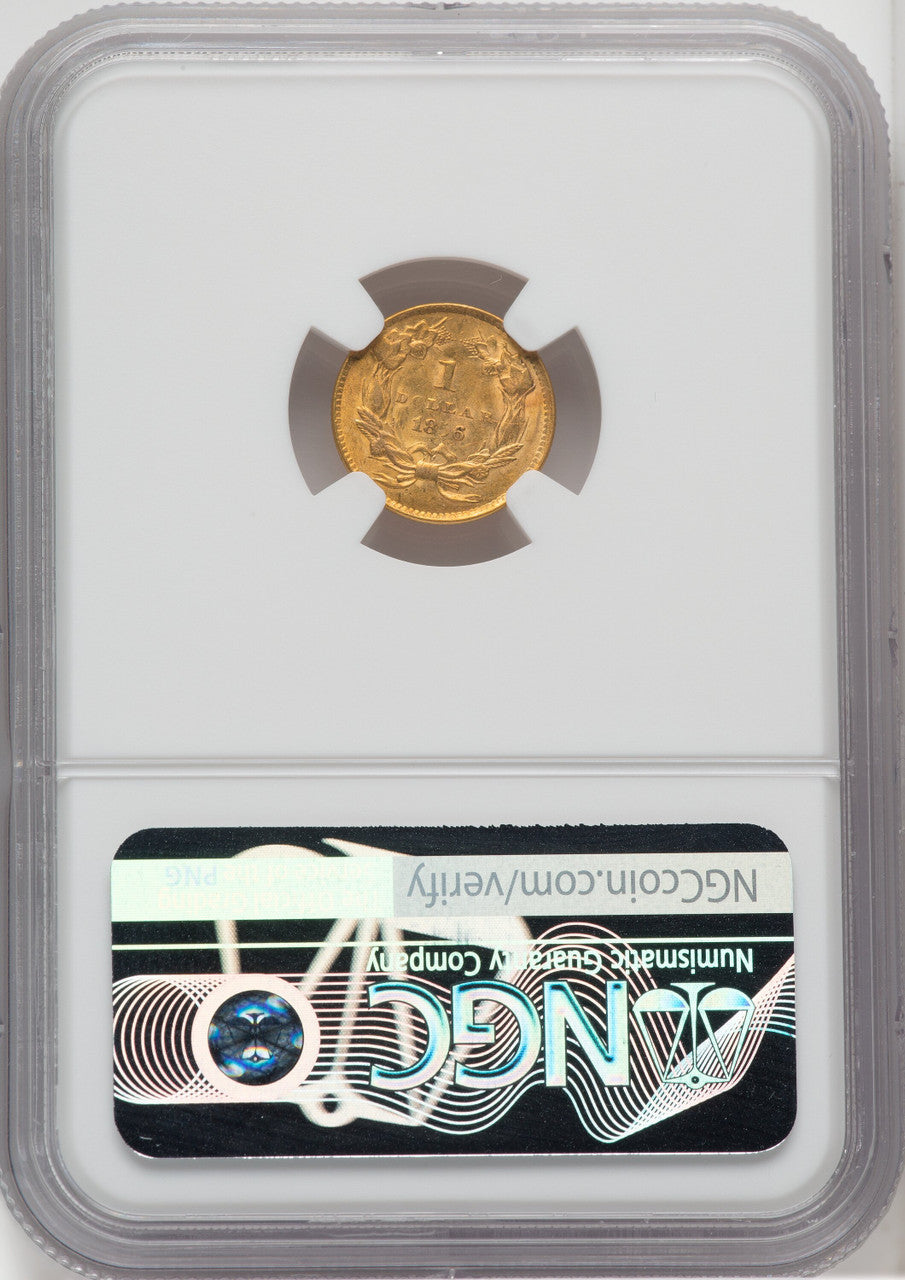 1856 G$1 Upright 5 Gold Dollar NGC MS63