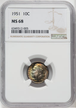 1951 10C Roosevelt Dime NGC MS68