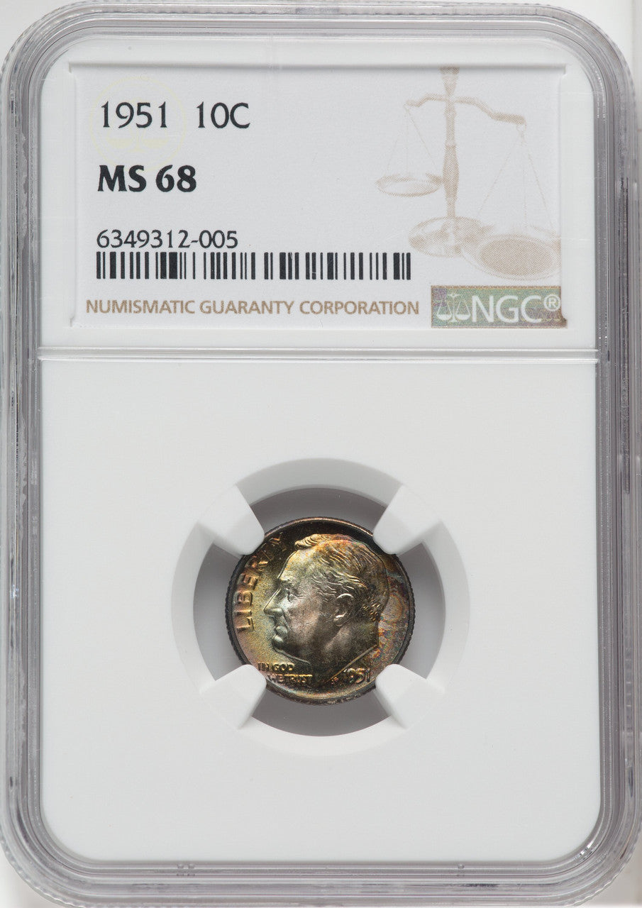1951 10C Roosevelt Dime NGC MS68