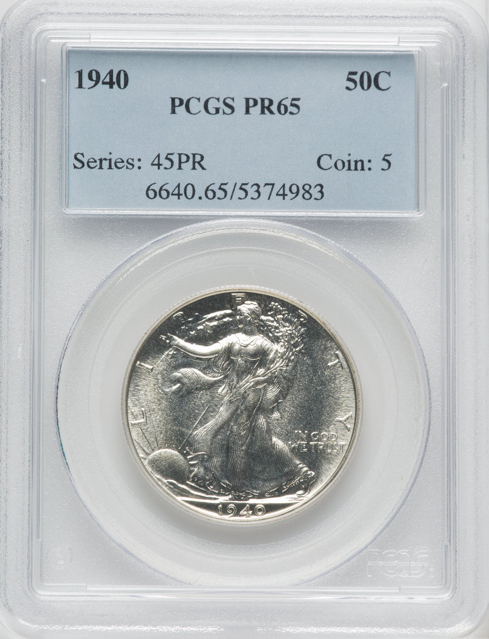 1940 50C Proof Walking Liberty Half Dollar PCGS PR65