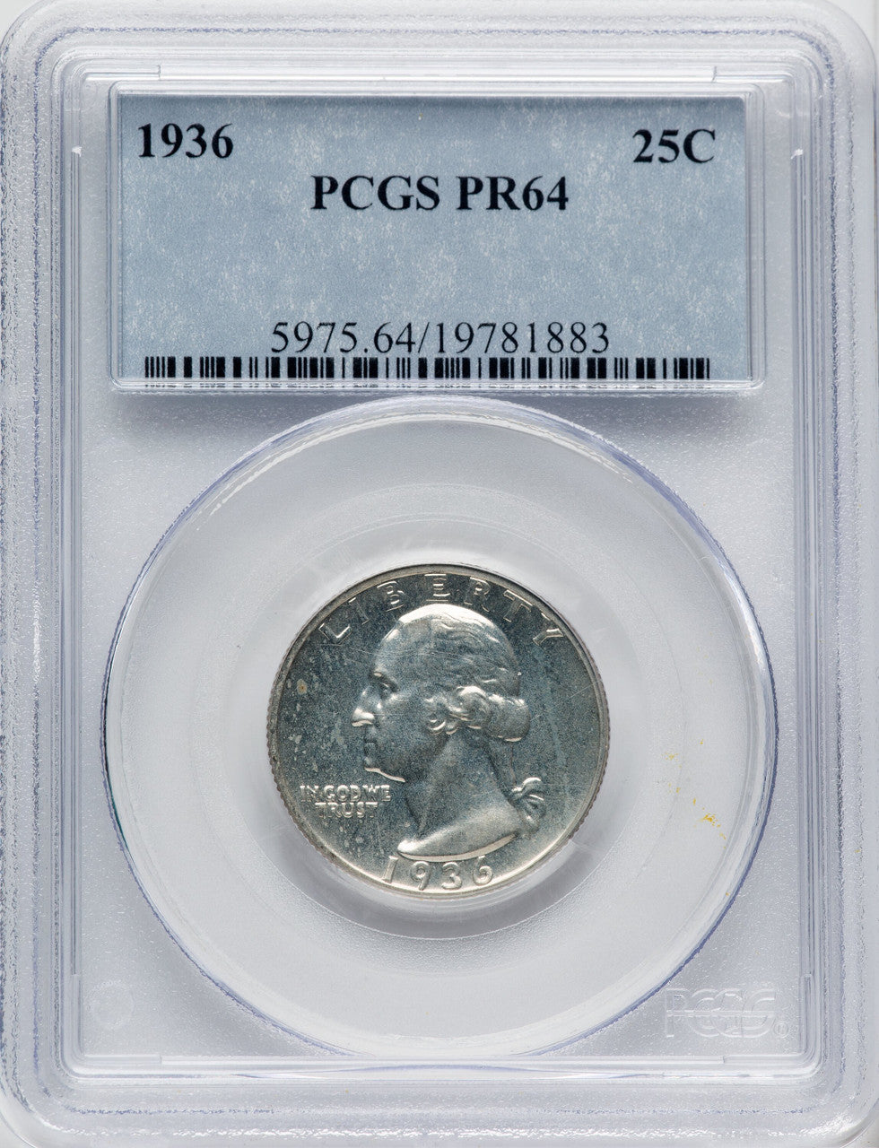 1936 25C Proof Washington Quarter PCGS PR64