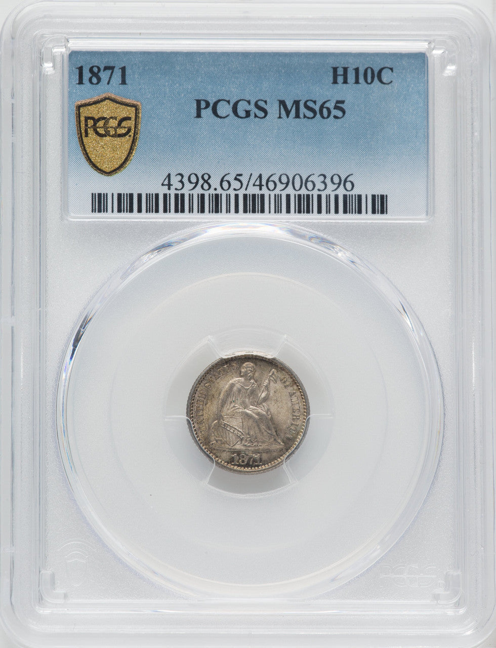 1871 H10C Seated Half Dime PCGS MS65