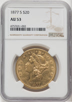 1877-S $20 Liberty Double Eagle NGC AU53
