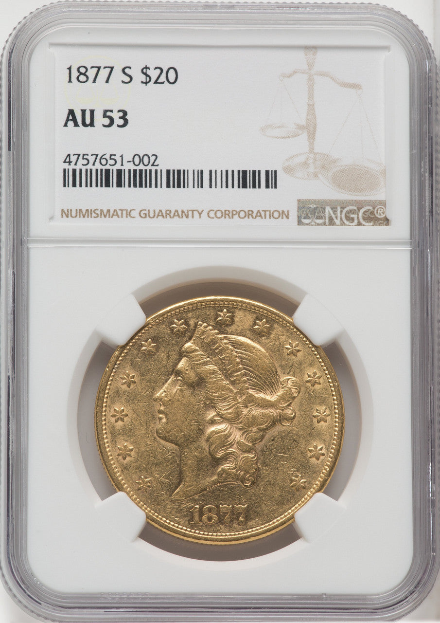 1877-S $20 Liberty Double Eagle NGC AU53