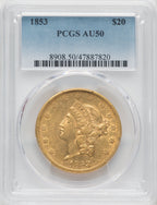 1853 $20 Liberty Double Eagle PCGS AU50