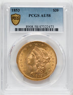1853 $20 Liberty Double Eagle PCGS AU58