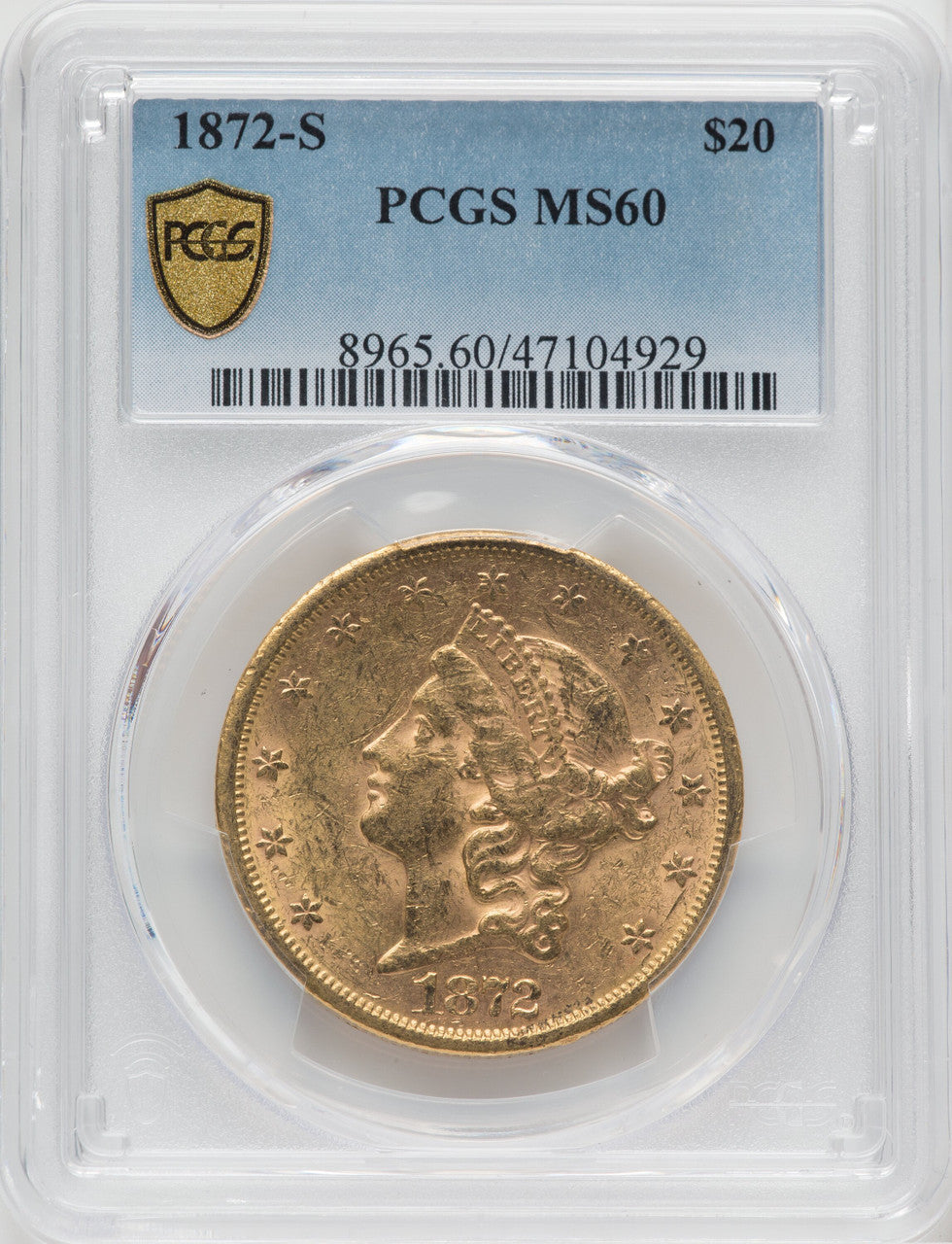 1872-S $20 Liberty Double Eagle PCGS MS60