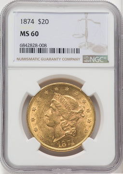 1874 $20 Liberty Double Eagle NGC MS60