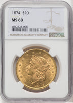1874 $20 Liberty Double Eagle NGC MS60