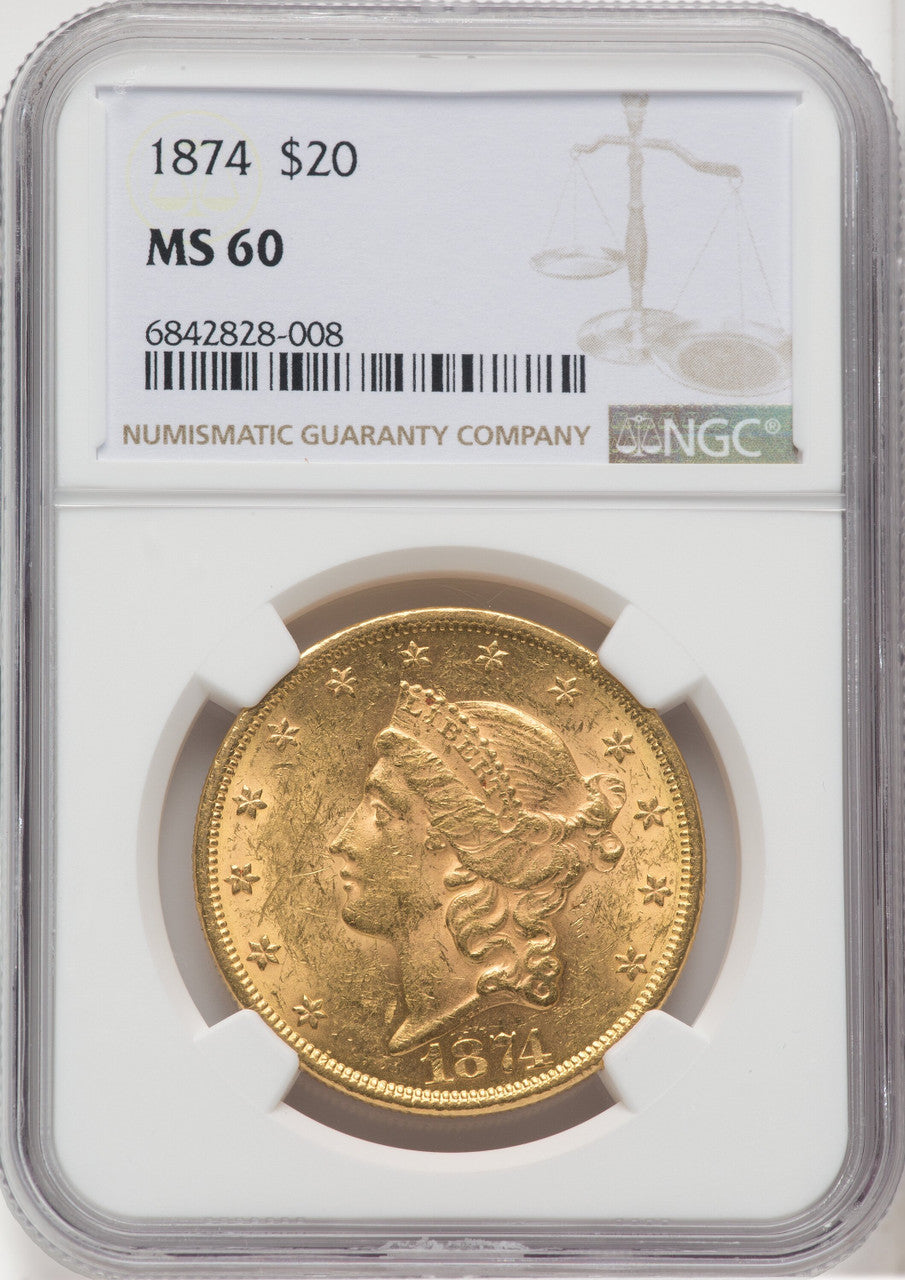 1874 $20 Liberty Double Eagle NGC MS60