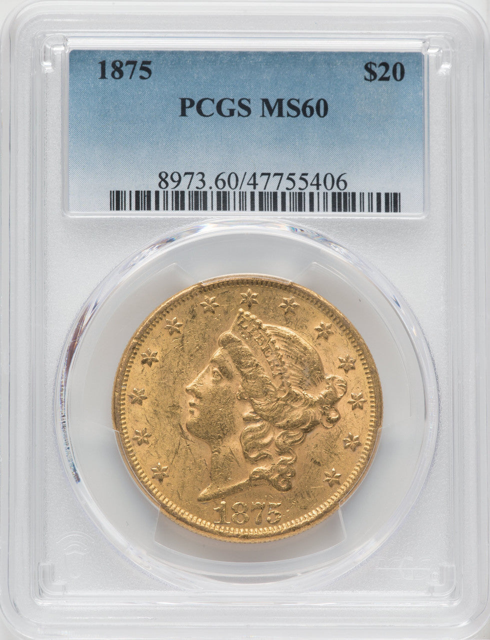 1875 $20 Liberty Double Eagle PCGS MS60