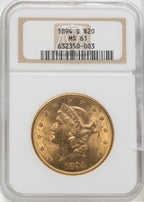 1894-S $20 Liberty Double Eagle NGC MS61