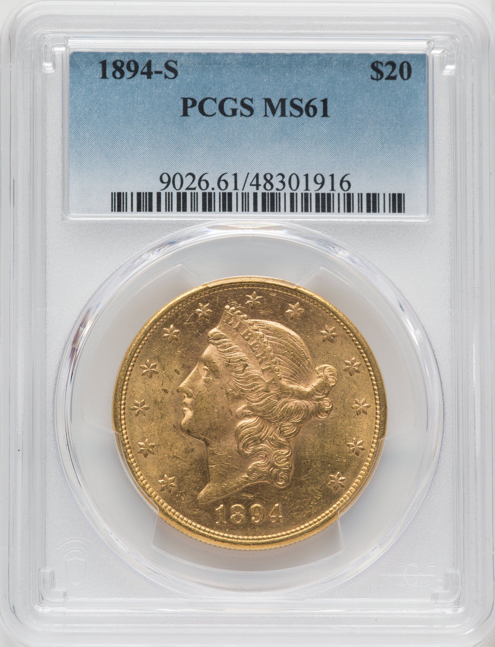 1894-S $20 Liberty Double Eagle PCGS MS61