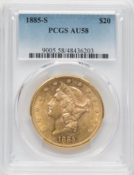 1885-S $20 Liberty Double Eagle PCGS AU58 (764921036)