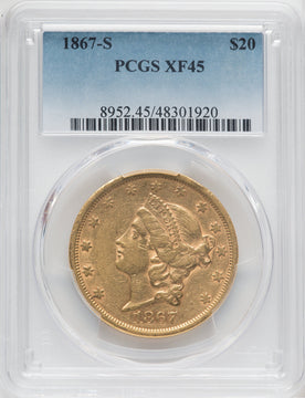 1867-S $20 Liberty Double Eagle PCGS XF45
