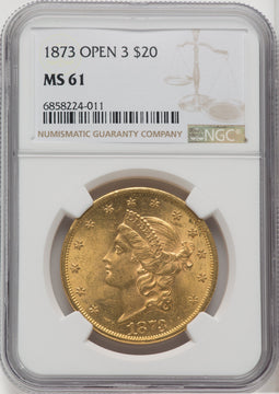 1873 $20 OPEN 3 Liberty Double Eagle NGC MS61 (765744003)