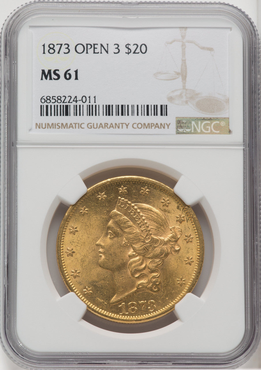 1873 $20 OPEN 3 Liberty Double Eagle NGC MS61 (765744003)