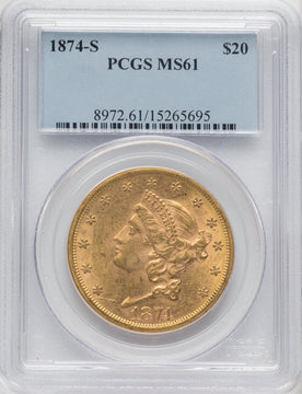 1874-S $20 Liberty Double Eagle PCGS MS61