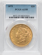 1875 $20 Liberty Double Eagle PCGS AU55