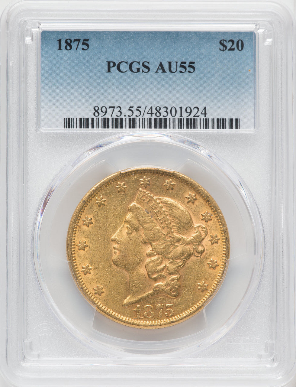1875 $20 Liberty Double Eagle PCGS AU55