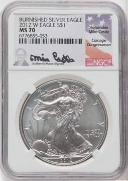 2012-W S$1 Silver Eagle Burnished Mike Castle NGC MS70