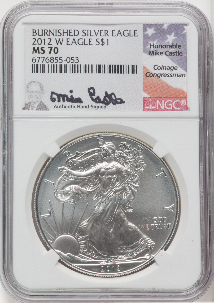 2012-W S$1 Silver Eagle Burnished Mike Castle NGC MS70