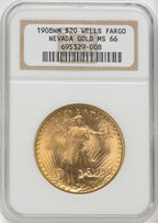 1908 NM $20 Wells Fargo Saint-Gaudens Double Eagle NGC MS66 (765577001)