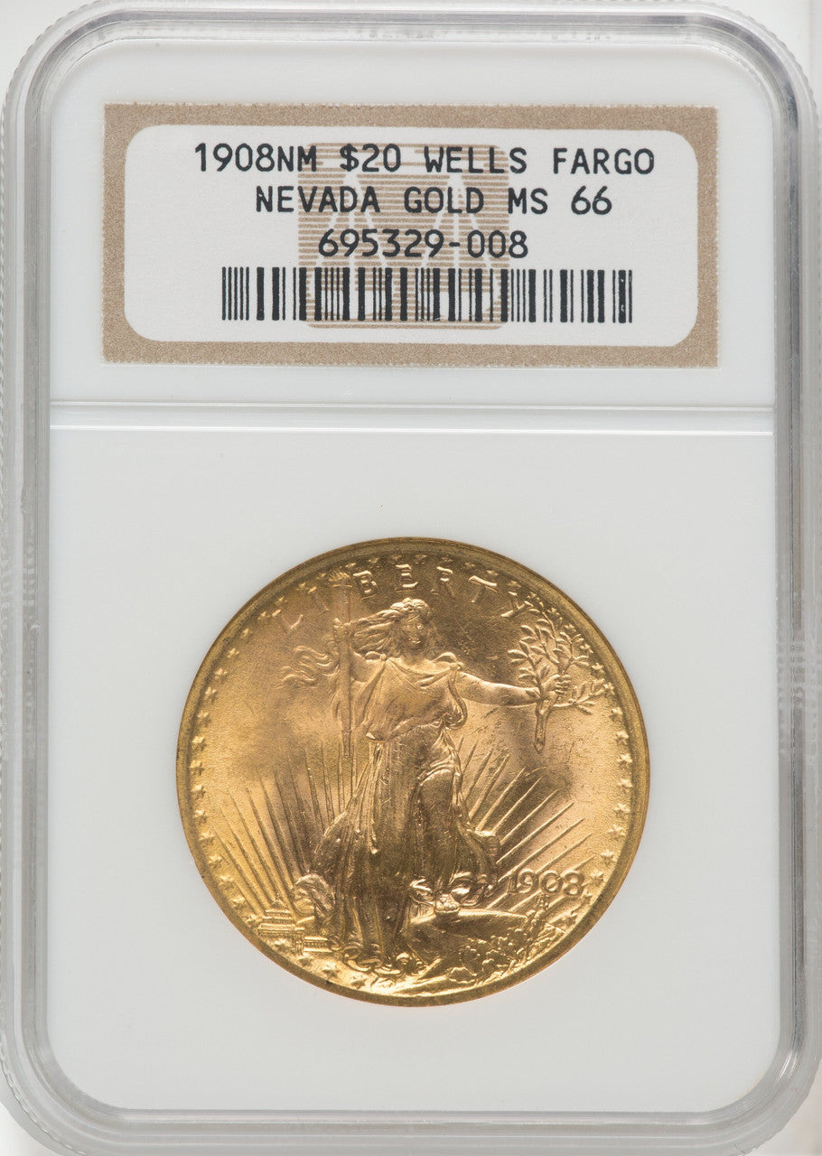 1908 NM $20 Wells Fargo Saint-Gaudens Double Eagle NGC MS66 (765577001)